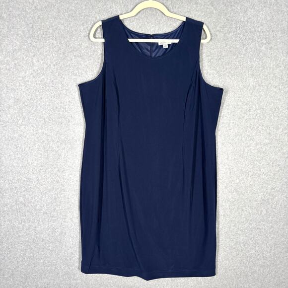 Joan Rivers Dress XL‎ Navy Knee Knit Slinky Stretch Capsule Career Church Office - Picture 1 of 13